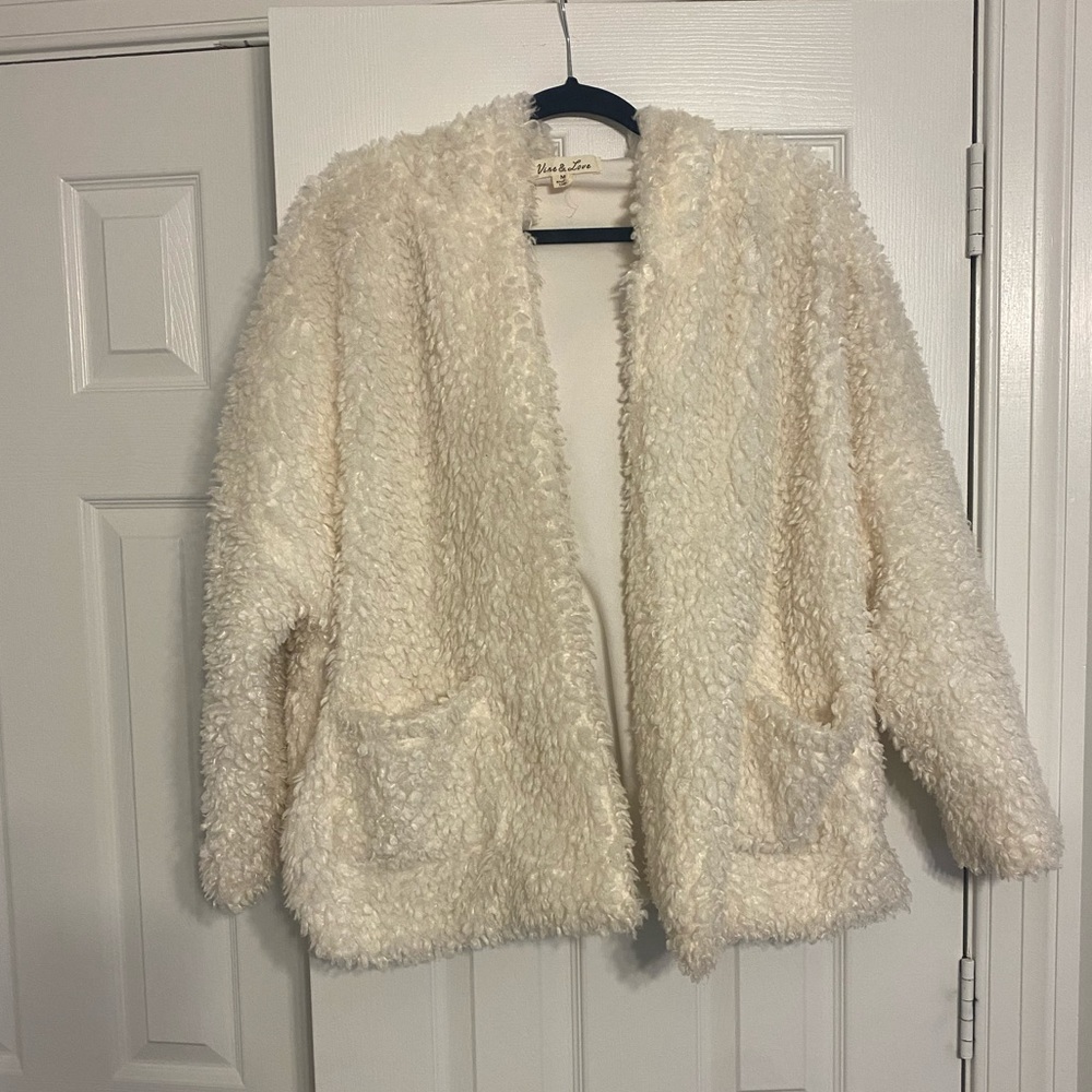 Cream Sherpa teddy jacket with hood